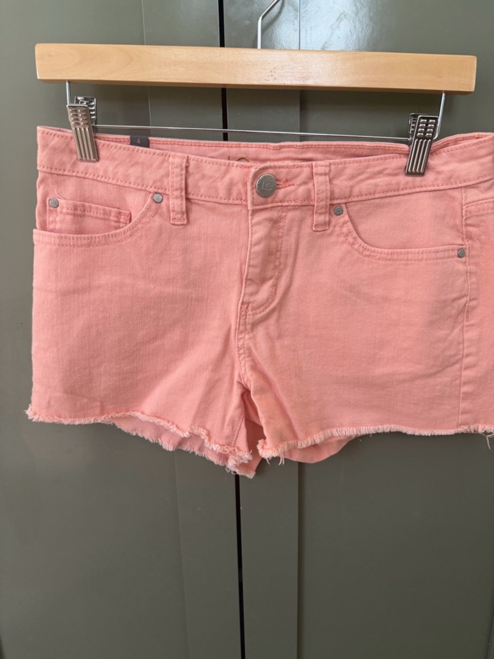 LC Lauren Conrad Coral Pink Frayed-Hem Denim Shorts